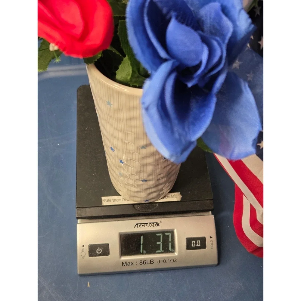 Blue Stars Ceramic Flower Vase Americana‎ Patriotic Decor or New Baby Boy Birth